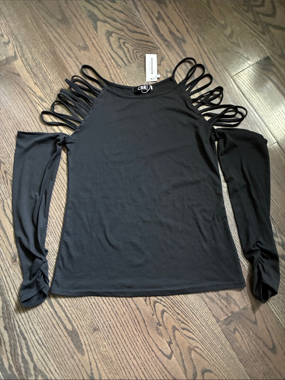CBR Black Long-Sleeve Cold-Shoulder Loop Detail Top